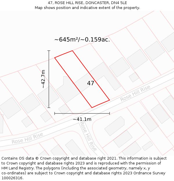 47, ROSE HILL RISE, DONCASTER, DN4 5LE: Plot and title map