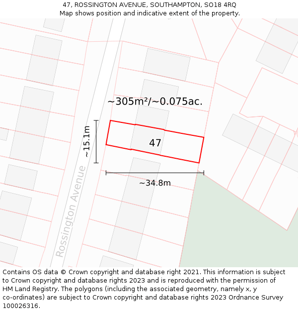 47, ROSSINGTON AVENUE, SOUTHAMPTON, SO18 4RQ: Plot and title map