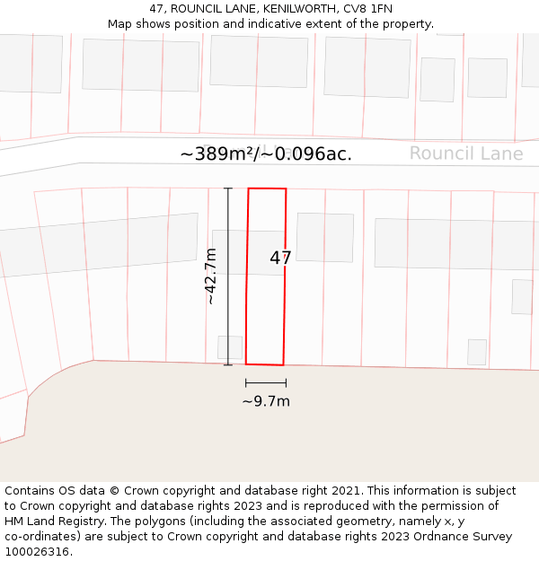 47, ROUNCIL LANE, KENILWORTH, CV8 1FN: Plot and title map