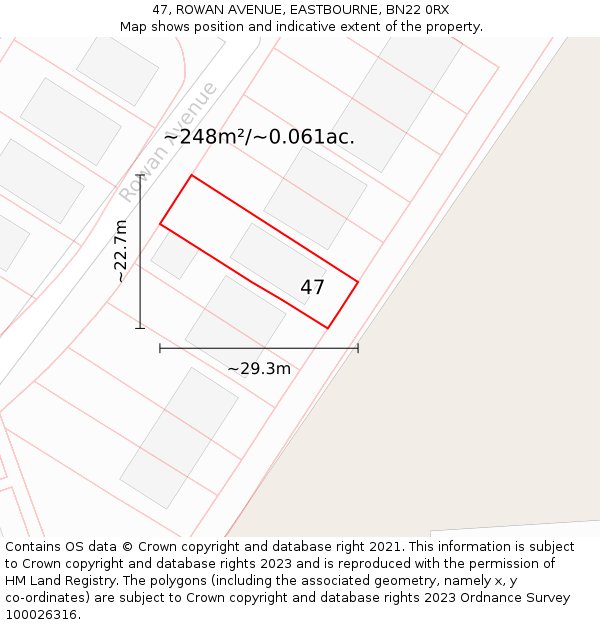 47, ROWAN AVENUE, EASTBOURNE, BN22 0RX: Plot and title map