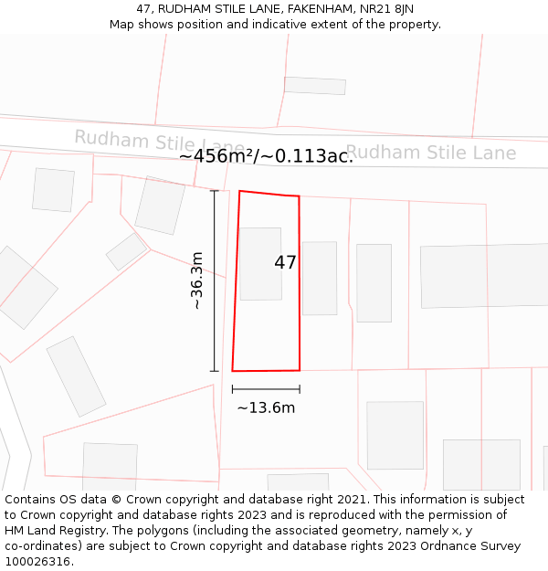 47, RUDHAM STILE LANE, FAKENHAM, NR21 8JN: Plot and title map