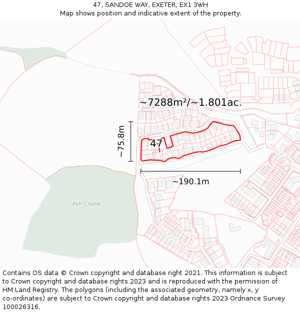 47, SANDOE WAY, EXETER, EX1 3WH: Plot and title map