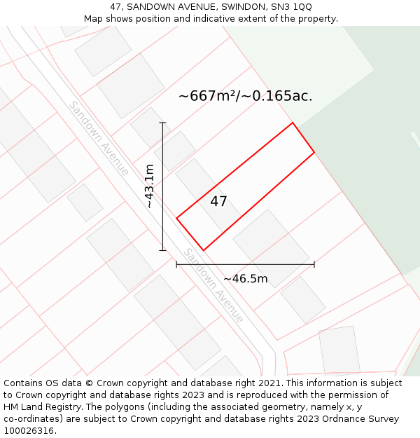 47, SANDOWN AVENUE, SWINDON, SN3 1QQ: Plot and title map