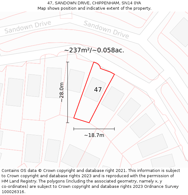 47, SANDOWN DRIVE, CHIPPENHAM, SN14 0YA: Plot and title map