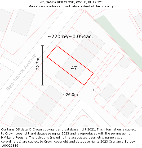 47, SANDPIPER CLOSE, POOLE, BH17 7YE: Plot and title map