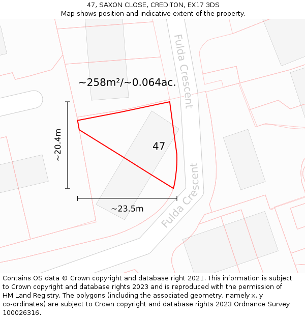 47, SAXON CLOSE, CREDITON, EX17 3DS: Plot and title map