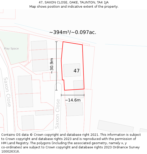 47, SAXON CLOSE, OAKE, TAUNTON, TA4 1JA: Plot and title map