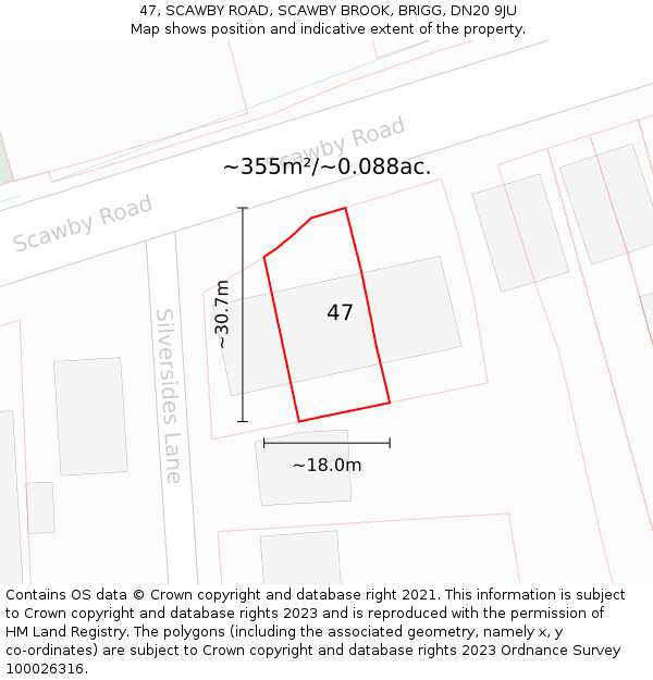 47, SCAWBY ROAD, SCAWBY BROOK, BRIGG, DN20 9JU: Plot and title map