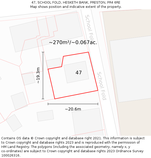 47, SCHOOL FOLD, HESKETH BANK, PRESTON, PR4 6RE: Plot and title map