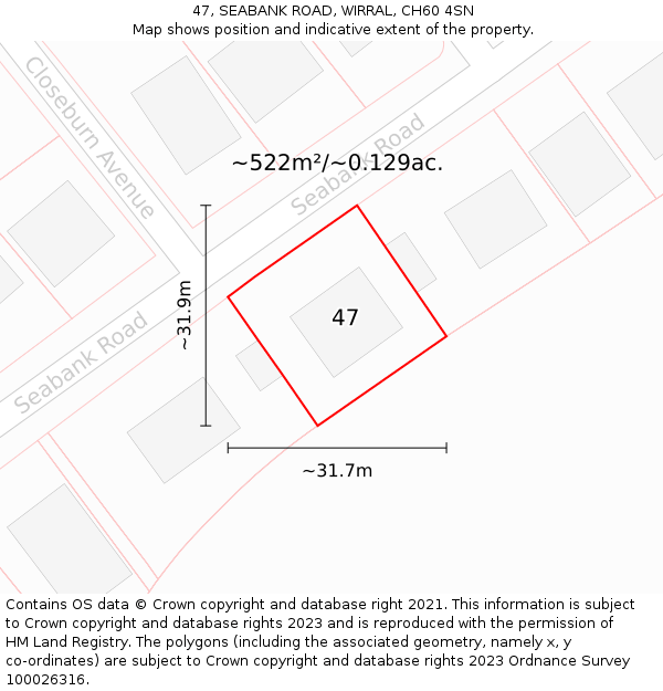 47, SEABANK ROAD, WIRRAL, CH60 4SN: Plot and title map