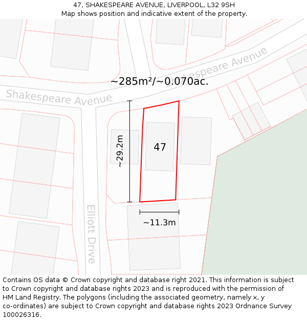 47, SHAKESPEARE AVENUE, LIVERPOOL, L32 9SH: Plot and title map