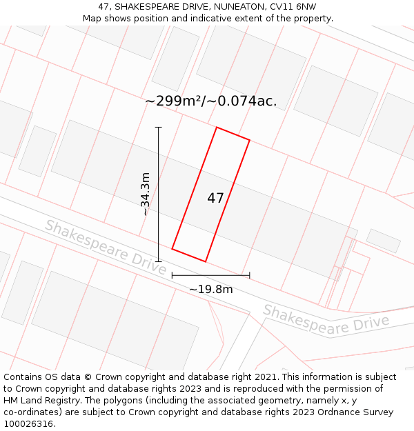 47, SHAKESPEARE DRIVE, NUNEATON, CV11 6NW: Plot and title map