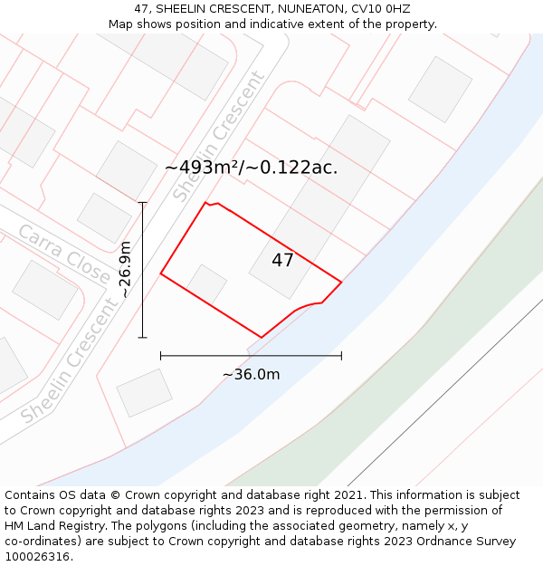 47, SHEELIN CRESCENT, NUNEATON, CV10 0HZ: Plot and title map