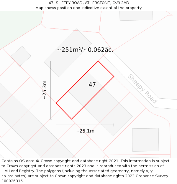 47, SHEEPY ROAD, ATHERSTONE, CV9 3AD: Plot and title map