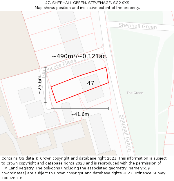 47, SHEPHALL GREEN, STEVENAGE, SG2 9XS: Plot and title map