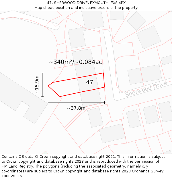 47, SHERWOOD DRIVE, EXMOUTH, EX8 4PX: Plot and title map