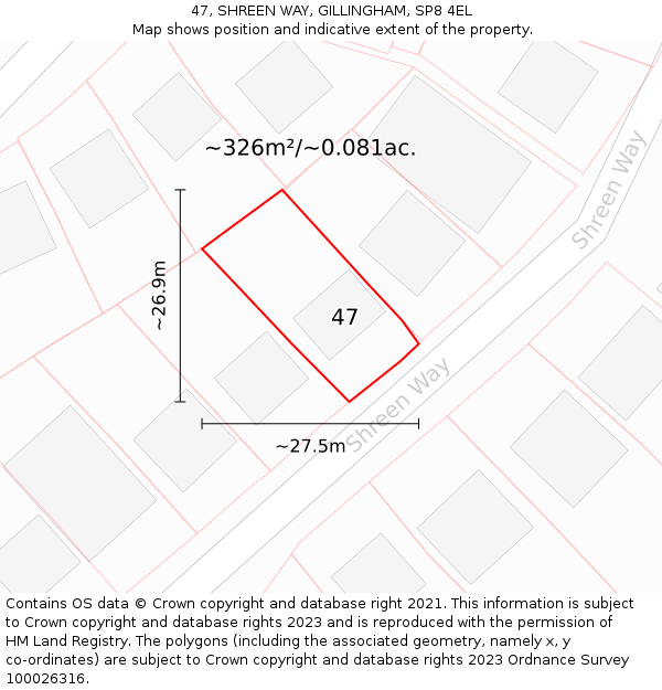 47, SHREEN WAY, GILLINGHAM, SP8 4EL: Plot and title map