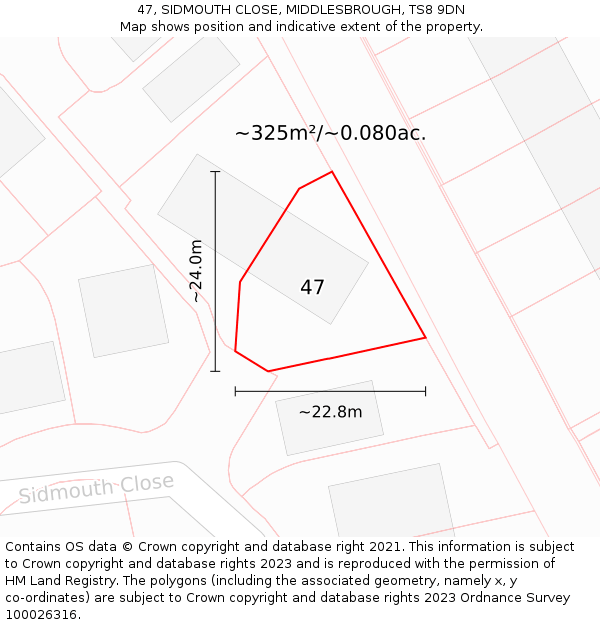 47, SIDMOUTH CLOSE, MIDDLESBROUGH, TS8 9DN: Plot and title map