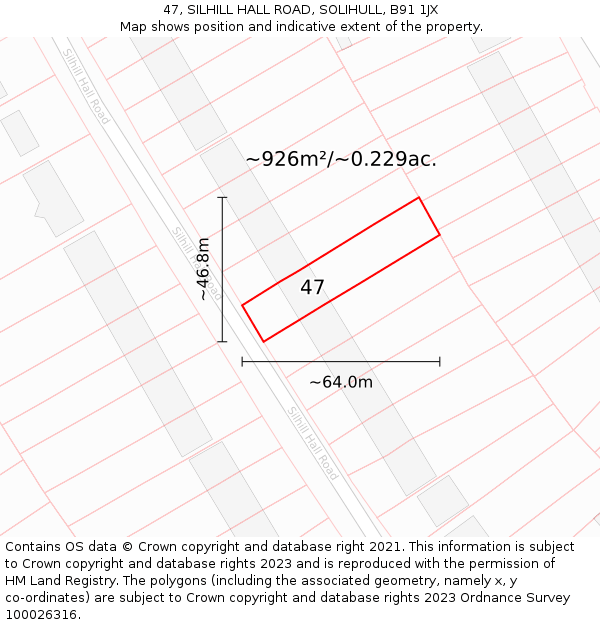 47, SILHILL HALL ROAD, SOLIHULL, B91 1JX: Plot and title map