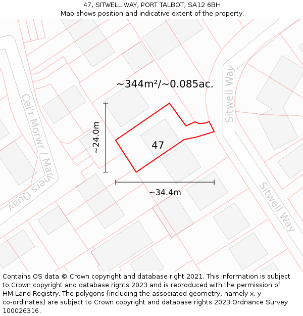 47, SITWELL WAY, PORT TALBOT, SA12 6BH: Plot and title map