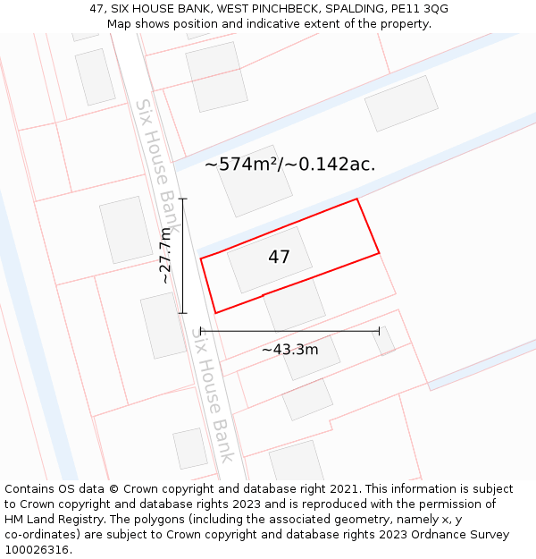 47, SIX HOUSE BANK, WEST PINCHBECK, SPALDING, PE11 3QG: Plot and title map