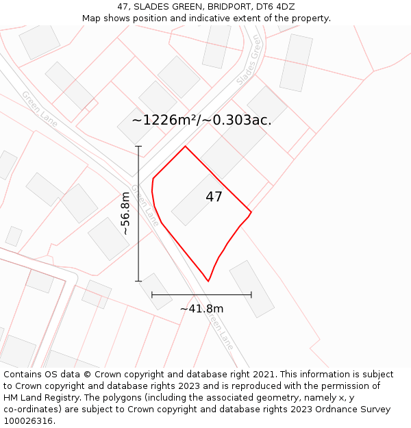 47, SLADES GREEN, BRIDPORT, DT6 4DZ: Plot and title map