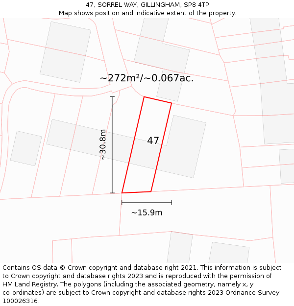 47, SORREL WAY, GILLINGHAM, SP8 4TP: Plot and title map