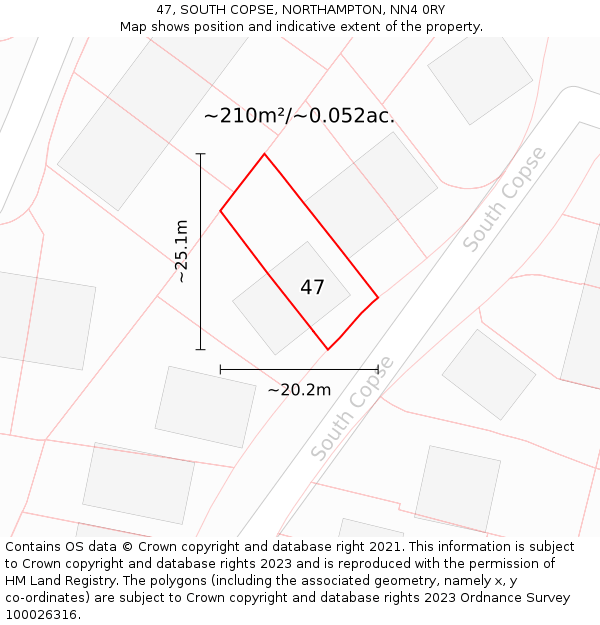 47, SOUTH COPSE, NORTHAMPTON, NN4 0RY: Plot and title map