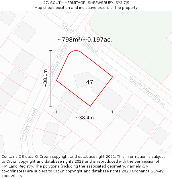 47, SOUTH HERMITAGE, SHREWSBURY, SY3 7JS: Plot and title map