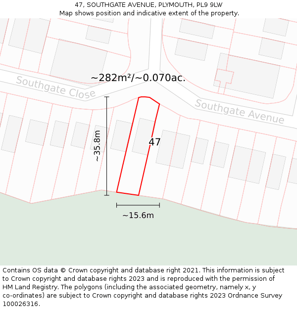 47, SOUTHGATE AVENUE, PLYMOUTH, PL9 9LW: Plot and title map