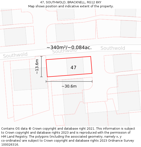 47, SOUTHWOLD, BRACKNELL, RG12 8XY: Plot and title map