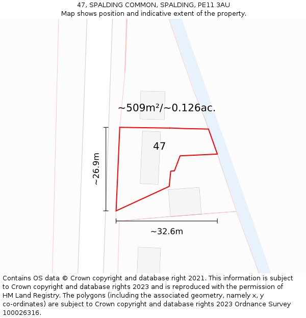 47, SPALDING COMMON, SPALDING, PE11 3AU: Plot and title map