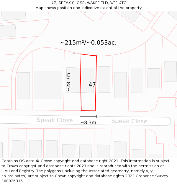 47, SPEAK CLOSE, WAKEFIELD, WF1 4TG: Plot and title map