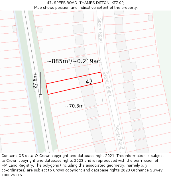 47, SPEER ROAD, THAMES DITTON, KT7 0PJ: Plot and title map