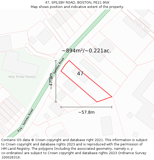 47, SPILSBY ROAD, BOSTON, PE21 9NX: Plot and title map