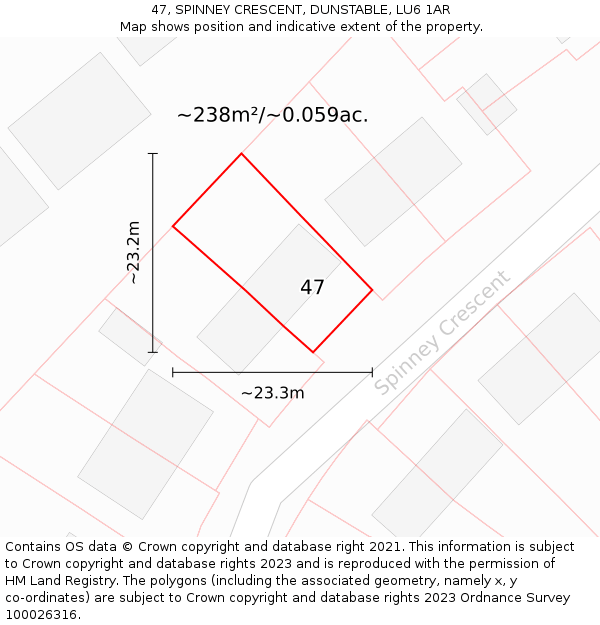 47, SPINNEY CRESCENT, DUNSTABLE, LU6 1AR: Plot and title map