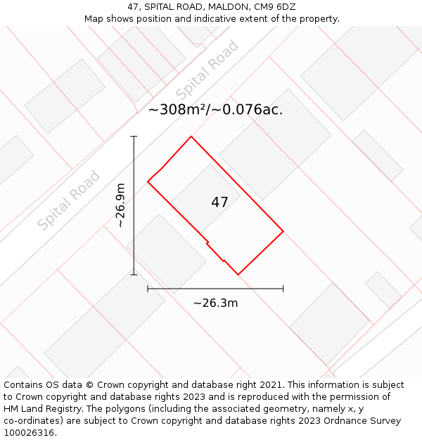 47, SPITAL ROAD, MALDON, CM9 6DZ: Plot and title map