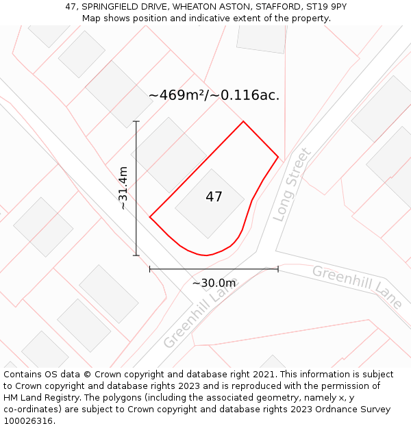 47, SPRINGFIELD DRIVE, WHEATON ASTON, STAFFORD, ST19 9PY: Plot and title map