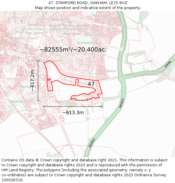 47, STAMFORD ROAD, OAKHAM, LE15 6HZ: Plot and title map