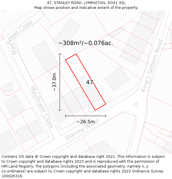 47, STANLEY ROAD, LYMINGTON, SO41 3SL: Plot and title map