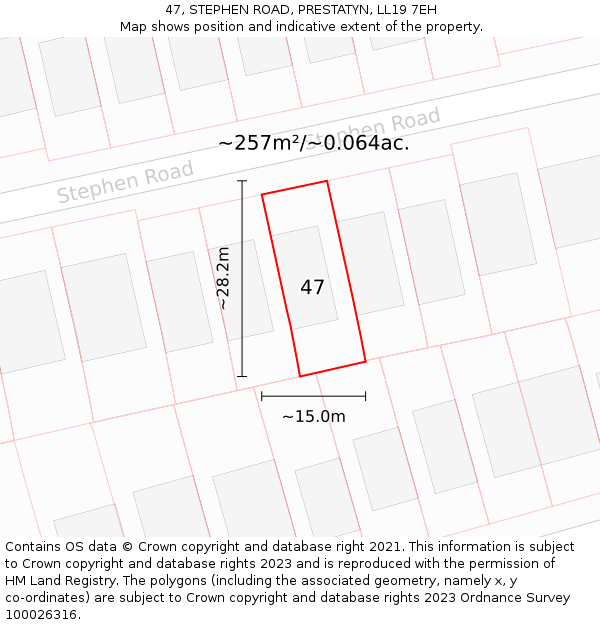 47, STEPHEN ROAD, PRESTATYN, LL19 7EH: Plot and title map