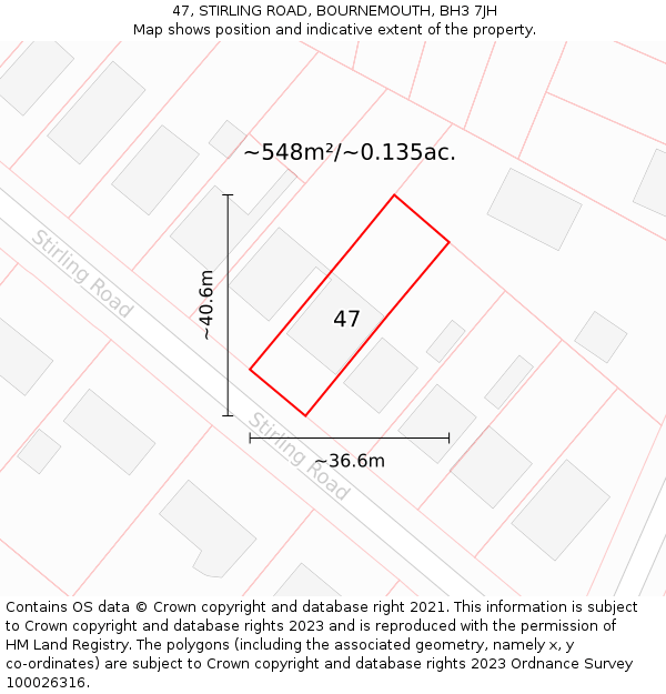 47, STIRLING ROAD, BOURNEMOUTH, BH3 7JH: Plot and title map