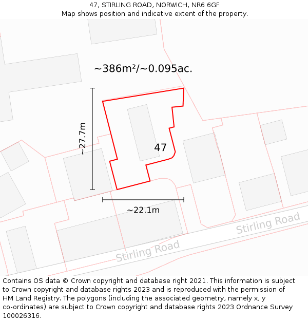 47, STIRLING ROAD, NORWICH, NR6 6GF: Plot and title map