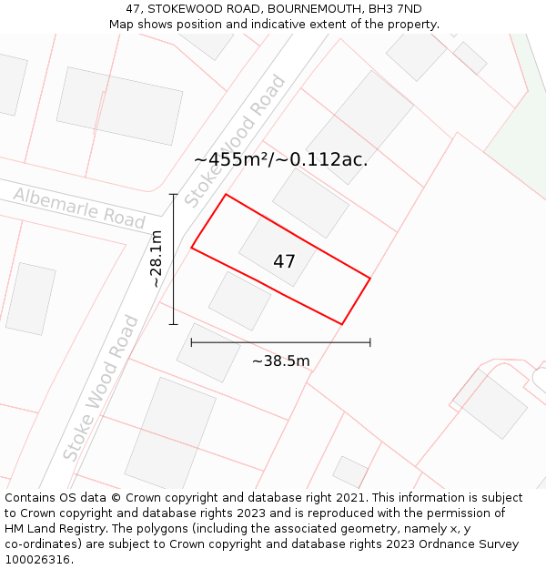 47, STOKEWOOD ROAD, BOURNEMOUTH, BH3 7ND: Plot and title map