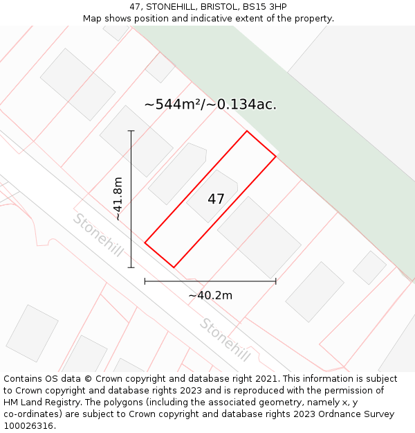 47, STONEHILL, BRISTOL, BS15 3HP: Plot and title map