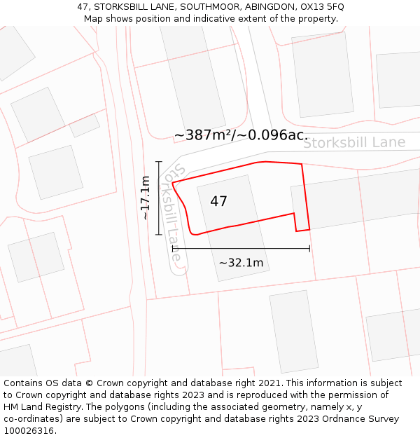 47, STORKSBILL LANE, SOUTHMOOR, ABINGDON, OX13 5FQ: Plot and title map