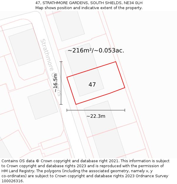 47, STRATHMORE GARDENS, SOUTH SHIELDS, NE34 0LH: Plot and title map