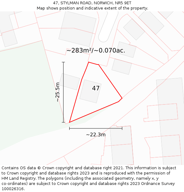 47, STYLMAN ROAD, NORWICH, NR5 9ET: Plot and title map