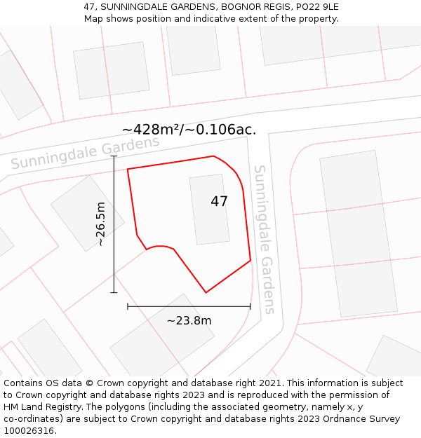 47, SUNNINGDALE GARDENS, BOGNOR REGIS, PO22 9LE: Plot and title map