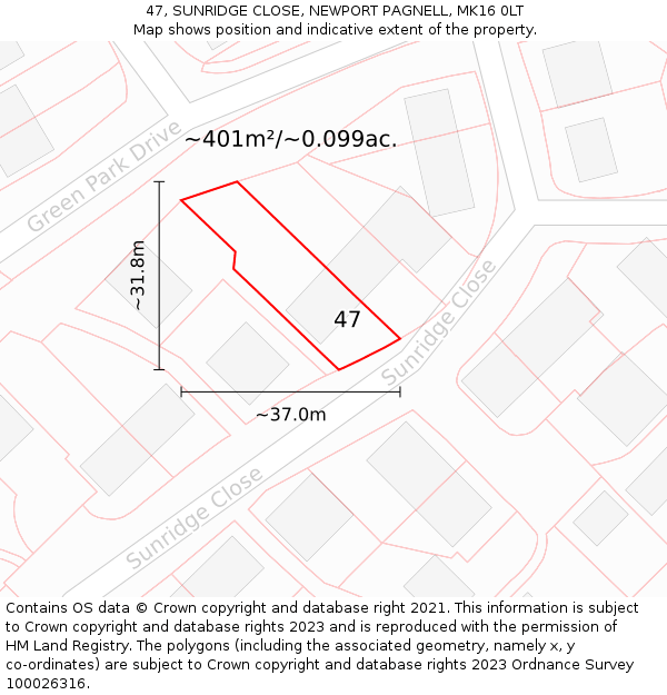 47, SUNRIDGE CLOSE, NEWPORT PAGNELL, MK16 0LT: Plot and title map